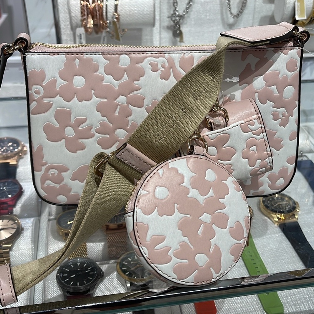 Michael Kors Jet Set Sm Sequined Floral Print Crossbody w Case for Apple AirPod - Picture 16 of 16